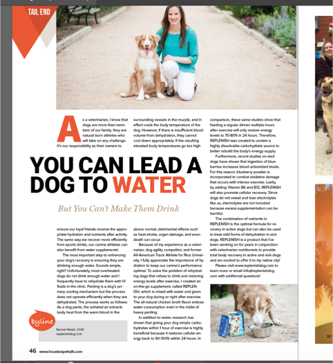Houston Pet Talk May Article – Replenish Dog
